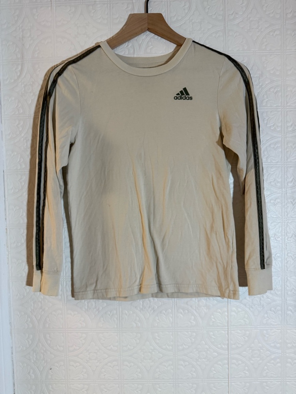 adidas Men's M Regular Fit Crew Neck Long Sleeve Cotton T-Shirt Beige Black Logo